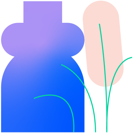 Piirretty pullo ja kasvi.