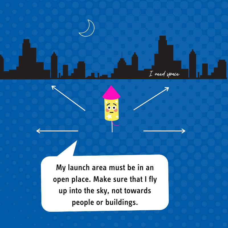 My launch area must be in an open place. Make sure that I fly up into the sky, not towards people or buildings.