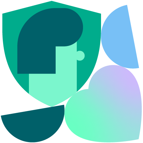 Piirretty pää kilpisymbolin sisällä ja sydän.