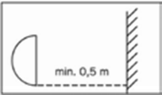 Merkintä valaisimessa osoittaa, kuinka kauas se on sijoitettava valaistavasta kohteesta (tässä tapauksessa vähintään 0,5 m:n etäisyydelle