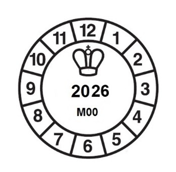 Varmennusmerkinnässä vuosiluku, kuukausi ja tarkastuslaitoksen tunnus.