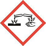Varoitusmerkki GHS05 ilmaisee syövyttäviä aineita. 