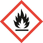 Varoitusmerkki GHS02 ilmaisee syttyviä aineita. 