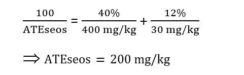 100 jakoviiva seoksen välittömän myrkyllisyyden estimaatti on yhtä suuri kuin 40 % jakoviiva 400 mg/kg + 12 % jakoviiva 30 mg/kg nuoli seoksen välittömän myrkyllisyyden estimaatti on yhtä suuri kuin 200 mg/kg